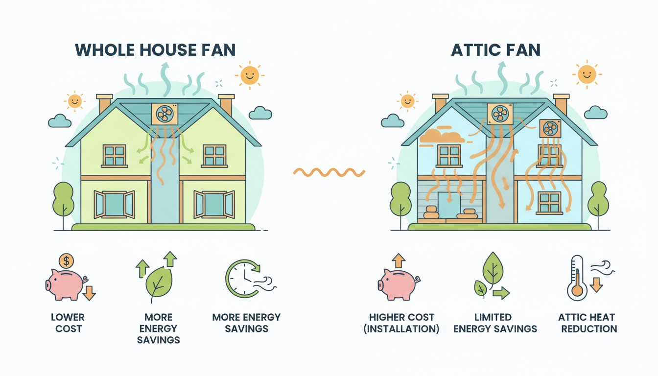 Whole House Fan vs Attic Fan: Differences, Costs, and Energy Savings